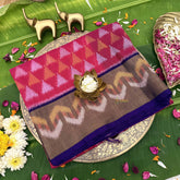 Vriksham Handwoven Pochampally  Pink With Triangle & Wave Motif Ikkat Silk-Cotton Saree-VS4736